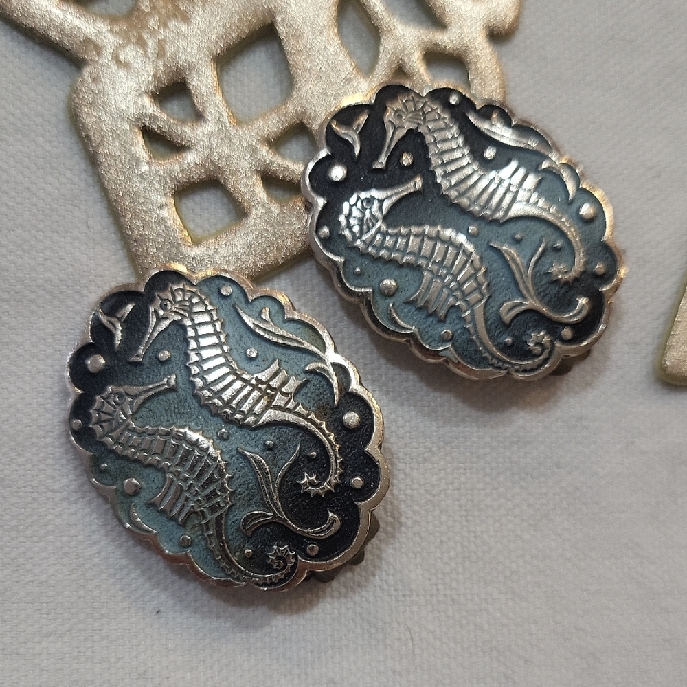 Germany Signed Seahorse Clip-On Earrings Silver Tone Vintage Clips